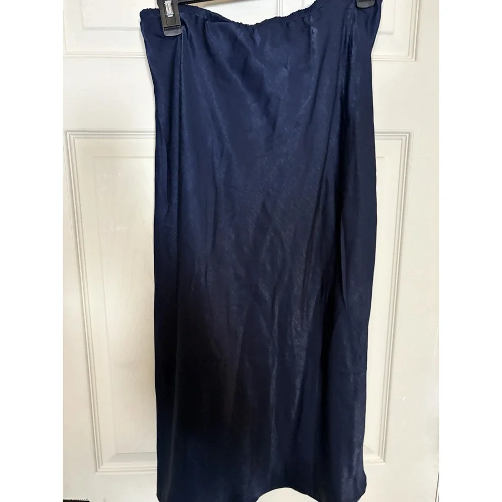 Satin Midi Skirt XXL (20) Navy Elastic Waist A-Line goth witchy work‎ special
